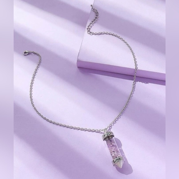 Amethyst Love Vial Tiny Lavender Float Stone Engrave Bottle Chakra Heart Pendant - Picture 15 of 16